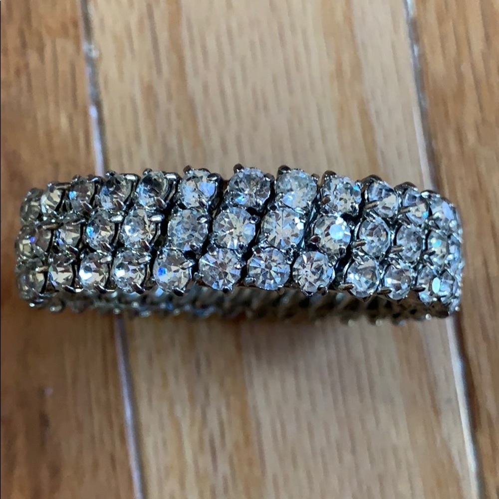Rhinestone Stretch Bracelet Vintage 1960's Silver